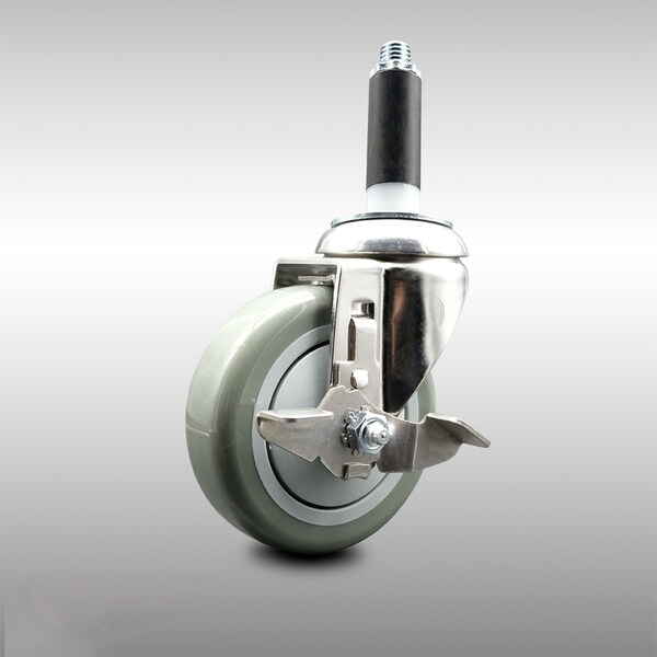 4 Inch 316SS Gray Polyurethane Swivel 3/4 Inch Expanding Stem Caster Brake